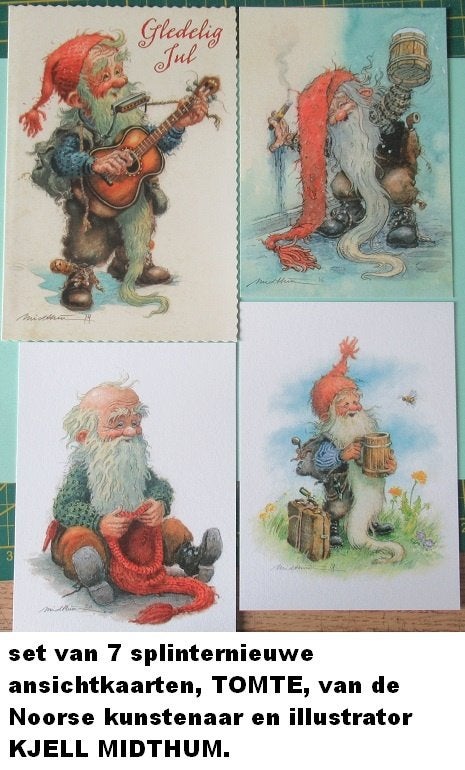 Kjell Midthun, Noors kunstenaar, 7 ongelopen kaarten, Verzamelen, Ophalen of Verzenden, 1960 tot 1980, Ongelopen