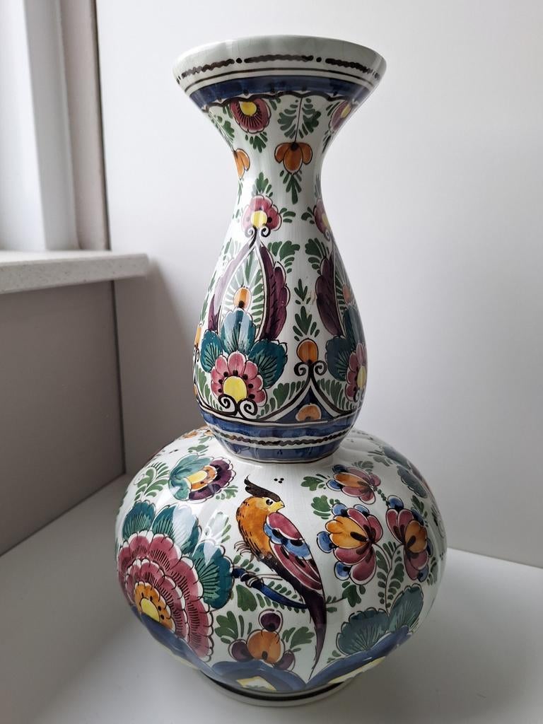 Handgeschilderde Delft Polychroom Vaas - 33 cm, Antiek en Kunst, Antiek | Vazen, Ophalen of Verzenden