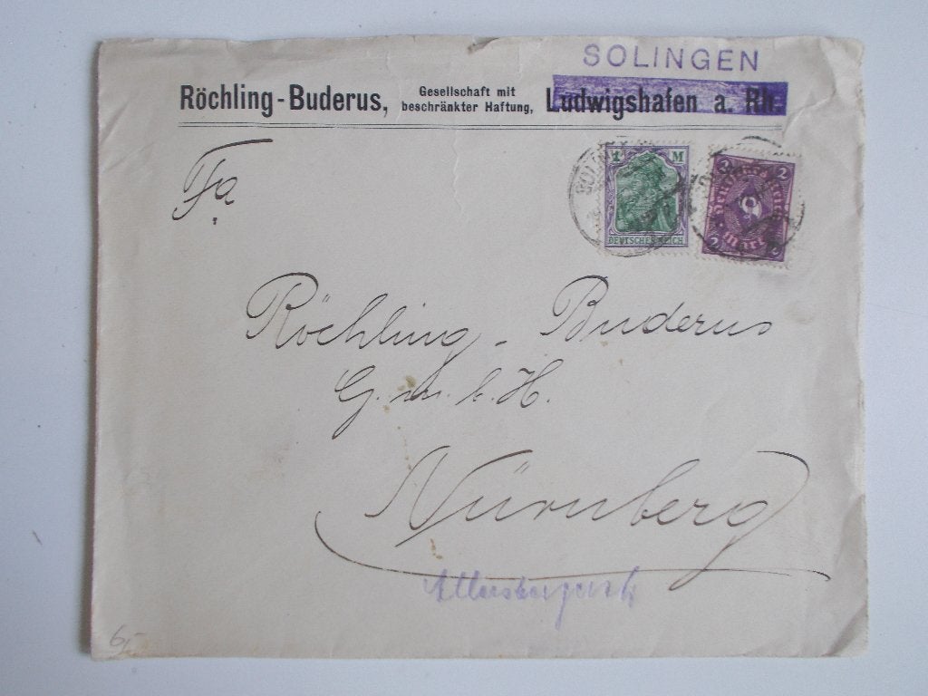 Duitse Rijk, Bedrijfspost-Envelop Röchling-Buderus 1922., Ophalen, Envelop