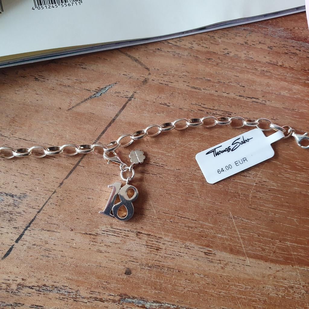 Thomas Sabo armband met bedel '18', Sieraden, Tassen en Uiterlijk, Ophalen of Verzenden, Nieuw, Zilver