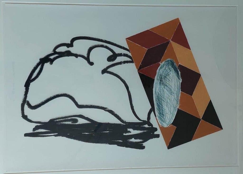 Geert Baas(1955) Gem Techniek "Compositie met Bord " Ges Ged, Overig onderwerp, Papier/karton, Gelimiteerde oplage, Ophalen of Verzenden