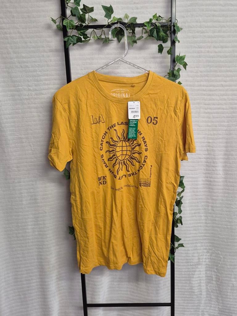 Geel T-shirt met print - Maat L, Kleding | Heren, T-shirts, Maat 52/54 (L), Geel, Nieuw, Ophalen of Verzenden