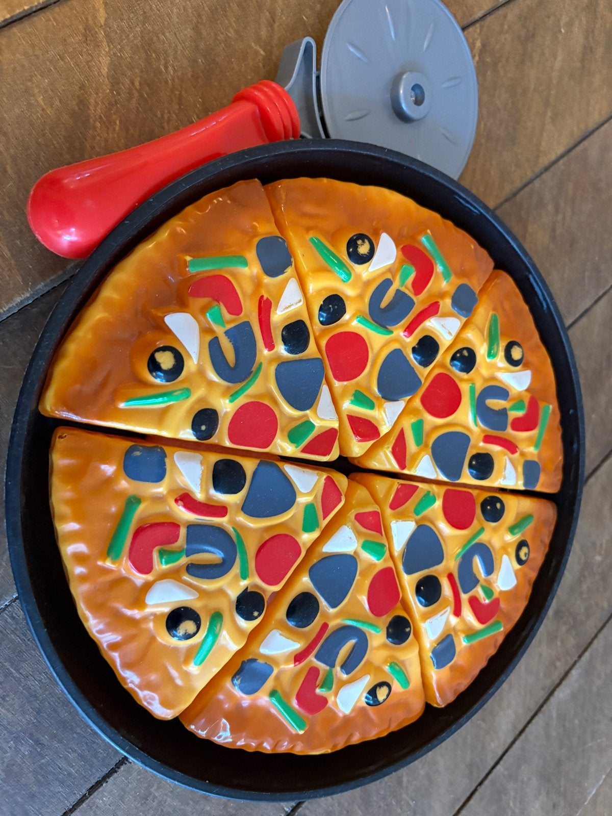 Speelgoed pizza met snijder en pan, Ophalen, Gebruikt, Jongen of Meisje