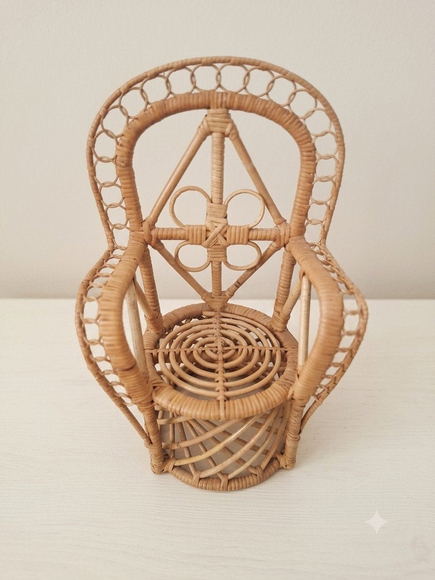 Unieke Vintage Rotan Pauwenstoel - Zeldzaam Model, Ophalen of Verzenden