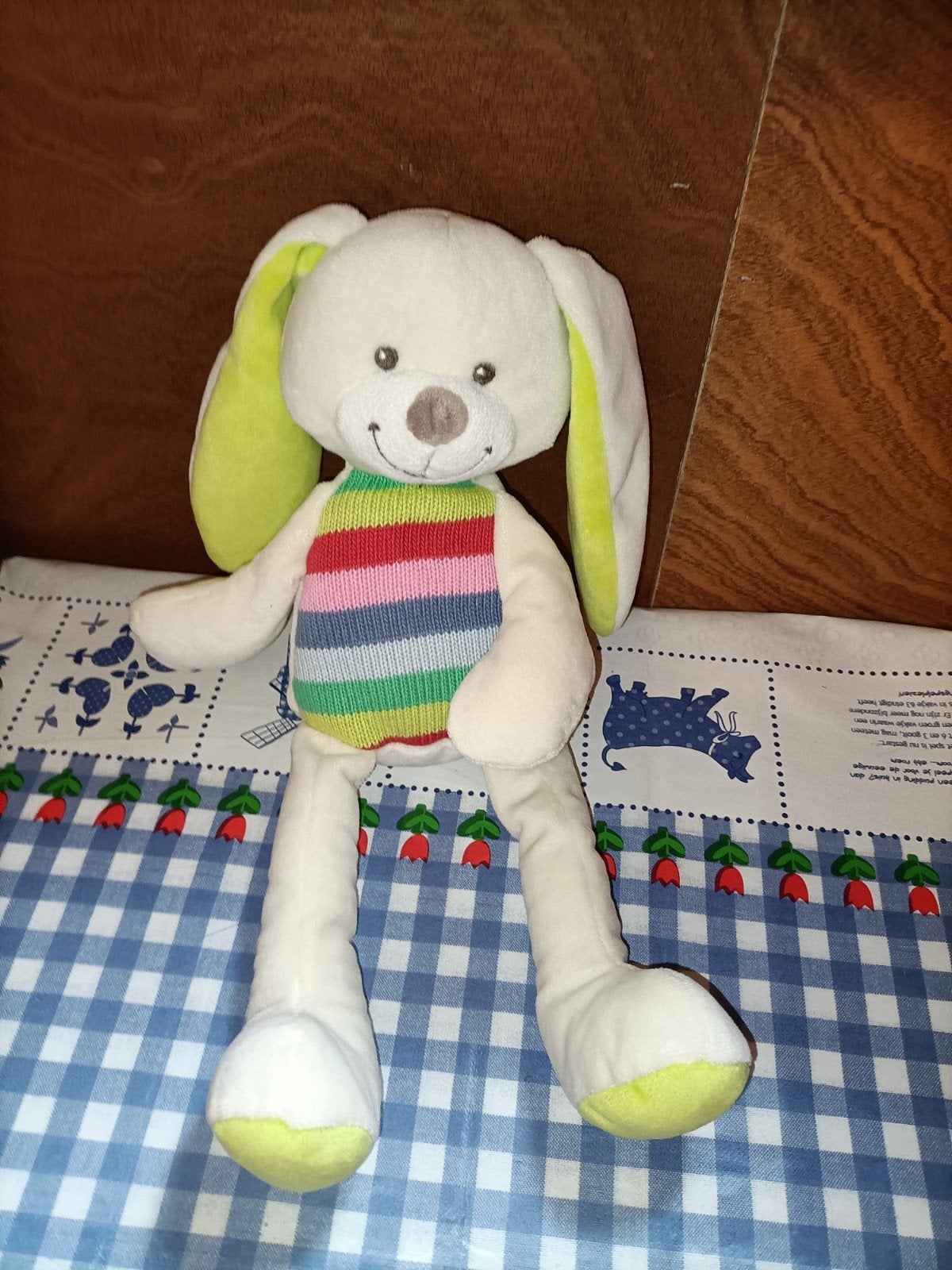 Konijn knuffel Nicotoy net gekleurde strepen op buik 35 cm, Kinderen en Baby's, Ophalen of Verzenden, Zo goed als nieuw, Konijn