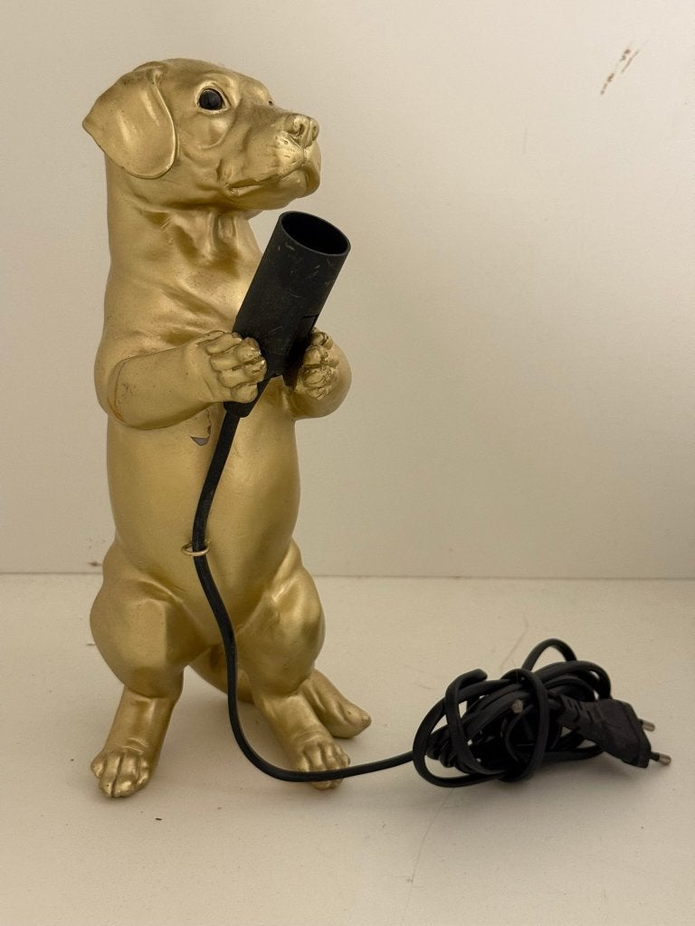Gouden hondenlamp tafellamp bijzondere decoratie, Figuurlamp, Gebruikt, Goud, Keramiek