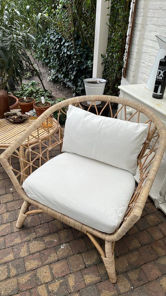 Rotan Bamboo stoel met tafeltje, Ophalen, Gebruikt, Rotan