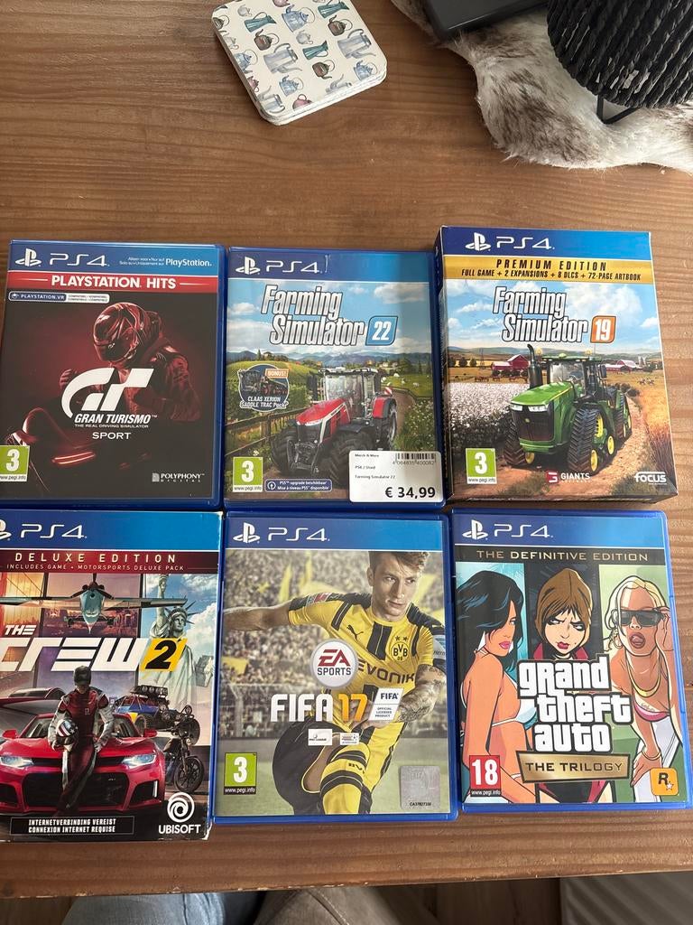6 PlayStation 4 spellen: Gran Turismo, Farming Simulator, FI, Vanaf 18 jaar, Overige genres, 1 speler, Eén computer