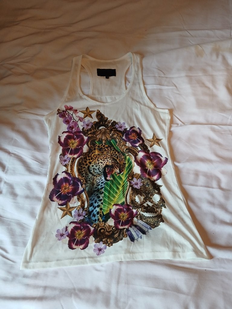 wit shirt met voor en achter mooie print Philipp Plein mt M, Maat 38/40 (M), Wit, Ophalen of Verzenden, Zo goed als nieuw