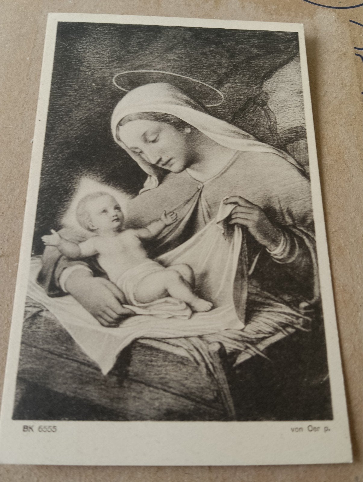 Oude kerstkaart Maria met kind - Missiehuis St. Antonius, Verzamelen, Ophalen of Verzenden, Voor 1920, Ongelopen, Feest(dag)