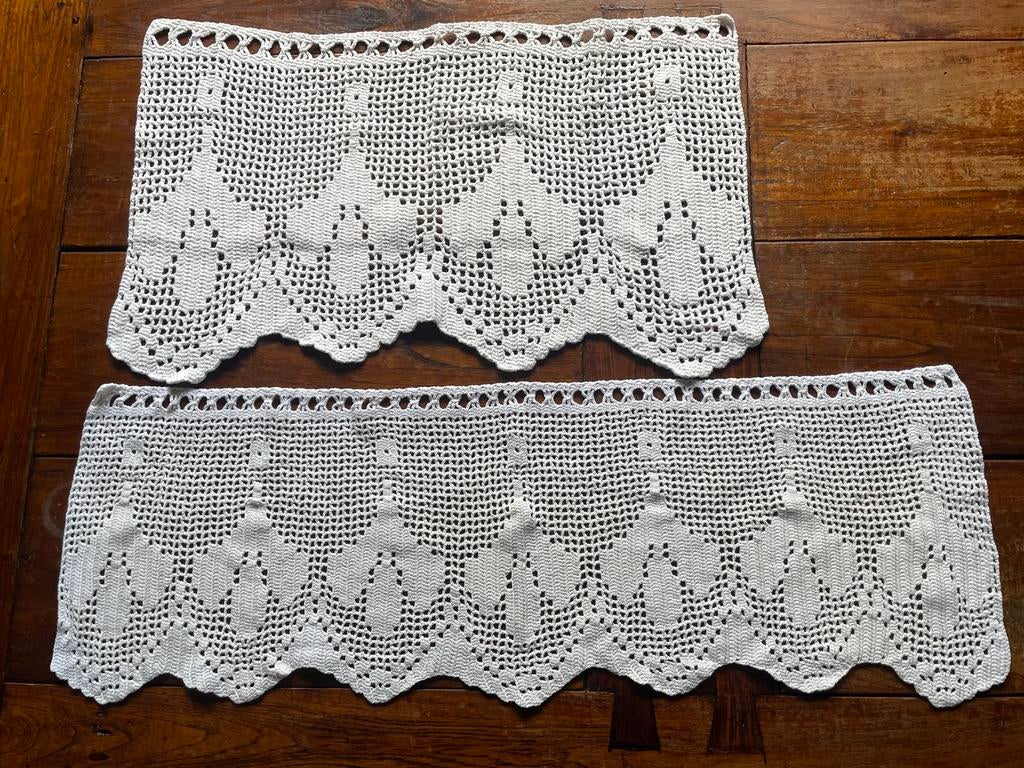 2x Vintage Gehaakte Valletjes - Witte gordijnen, Ophalen of Verzenden
