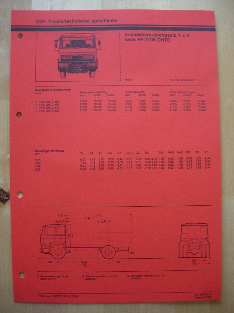 DAF FF 2100 DHTD Technische Specificatie Folder 1982 – 4x2, Ophalen of Verzenden, Zo goed als nieuw, Overige merken, DAF