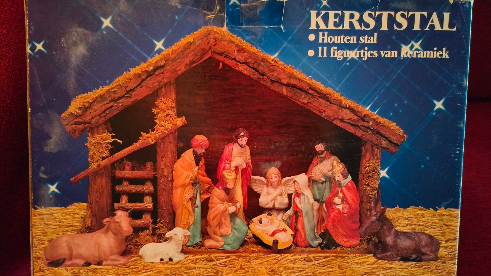 houten kerststal met keramieken figuren, Diversen, Ophalen of Verzenden, Zo goed als nieuw