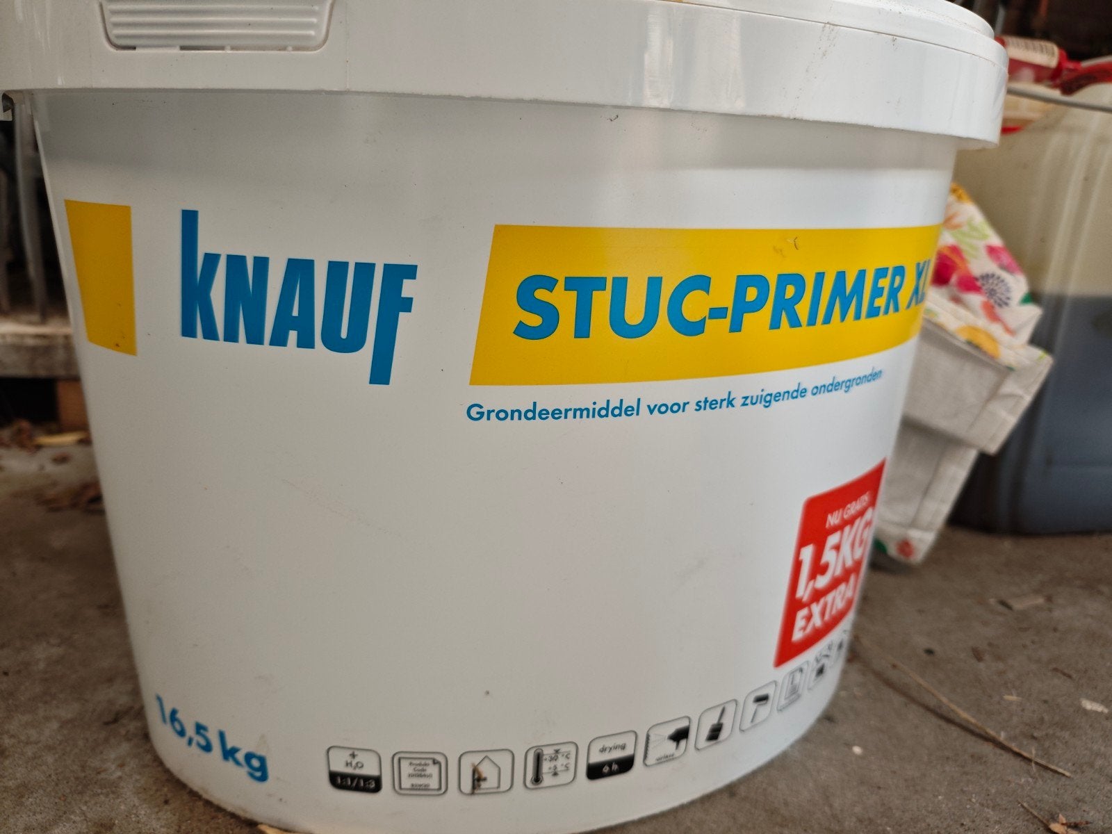 Knauf Stucprimer - Grondverf voor sterk zuigende ondergrond., Doe-het-zelf en Verbouw, Ophalen, Gebruikt, Geel, Verf