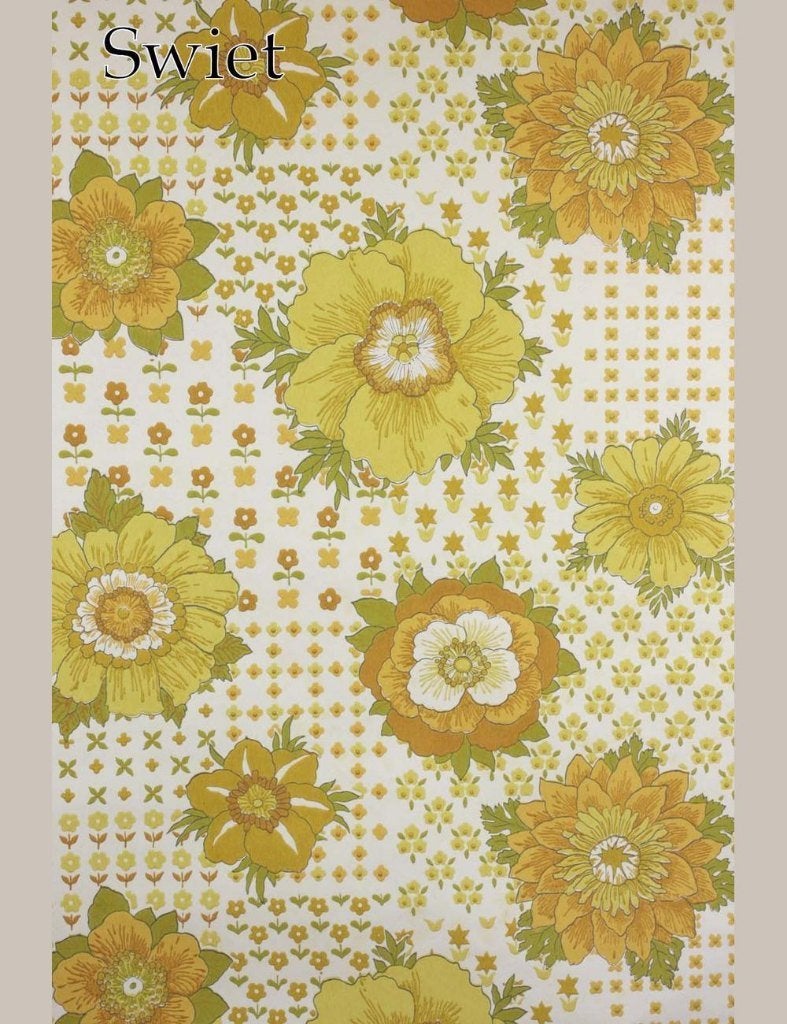 3652 Gele bloemen retro behang vrolijk sixties design swiet, Ophalen of Verzenden, Minder dan 10 m², Wit