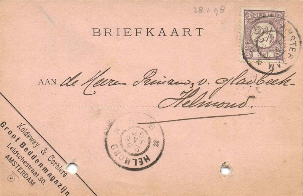 Koldewey + Corbiere, Amsterdam - 01.1898 - briefkaart, Ophalen of Verzenden, Briefkaart