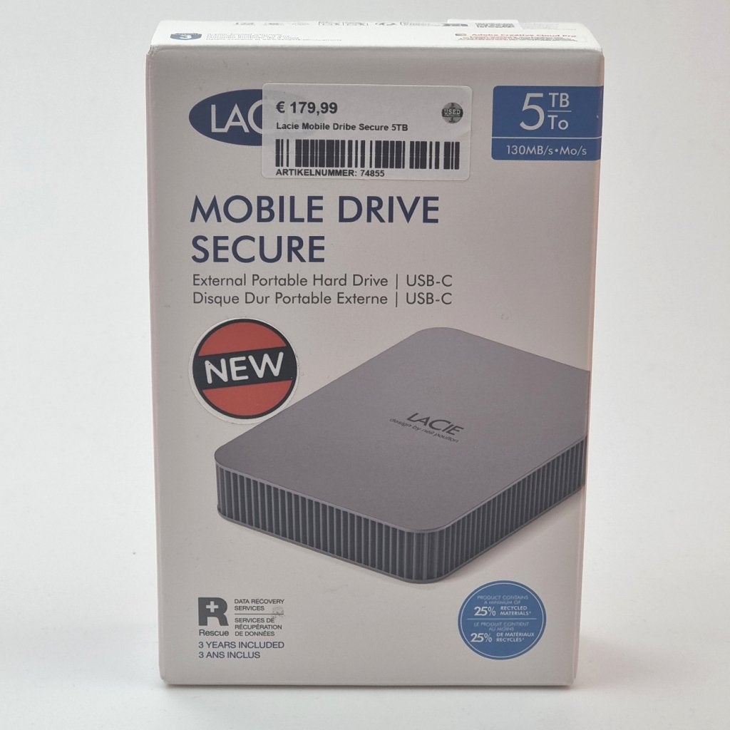 LaCie Mobile Drive Secure 5TB Grijs, Computers en Software, Harde schijven, Flex Ltd., Nieuw, https://flex.com/contact-us, Nobelstraat 10, 5807 GA Oostrum LB, Limburg, Nederland