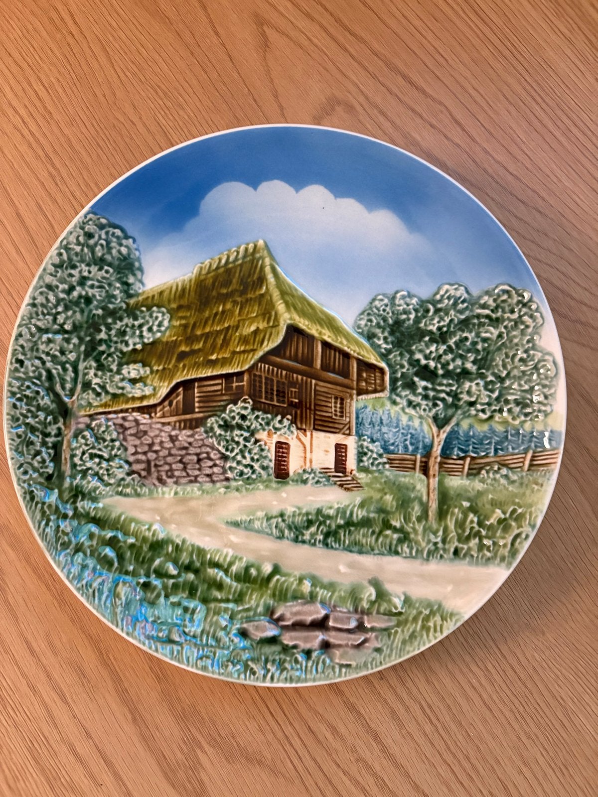 Vintage West-Duits Majolica Wandbord Alpenchalet Reliëf, Ophalen of Verzenden
