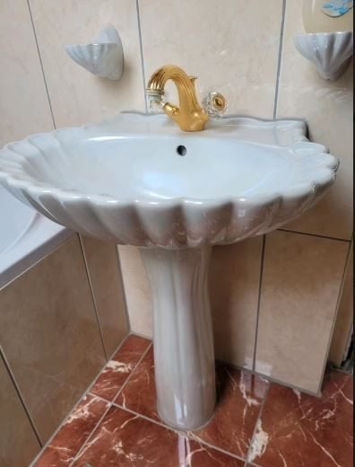 vintage wastafel parelmoer schelp Villeroy Boch eind 70er, Ophalen, Gebruikt, Steen, Wastafel