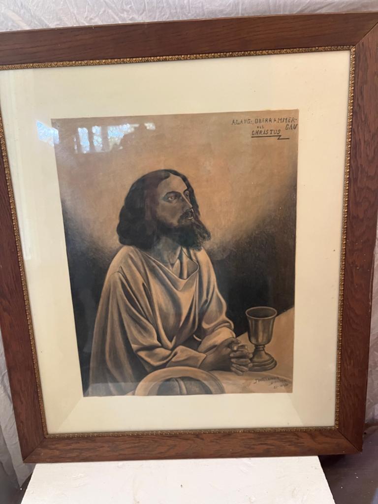 Schilderij van Jezus. Houtskooltekening., Ophalen, Gebruikt, Rechthoekig, 50 tot 100 cm