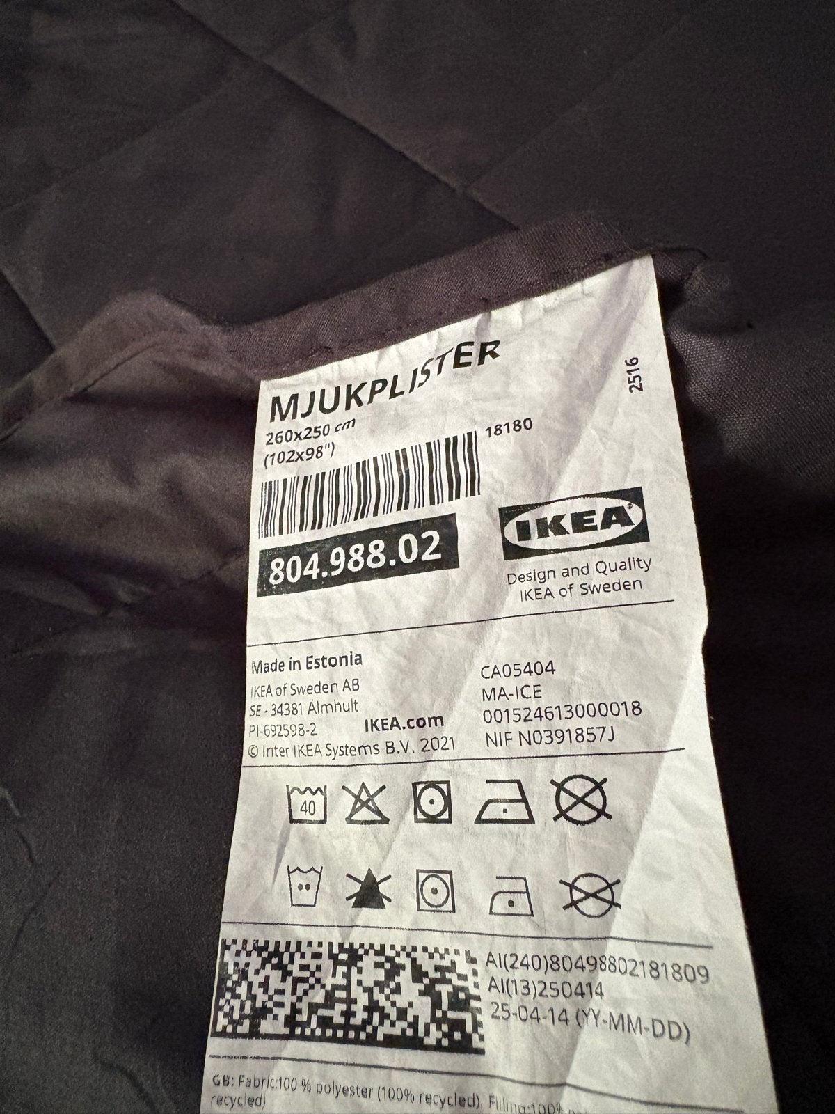 IKEA MJUKPLISTER Sprei/Deken 260x250 grijs, Ophalen, Lits-jumeaux, Zo goed als nieuw, IKEA