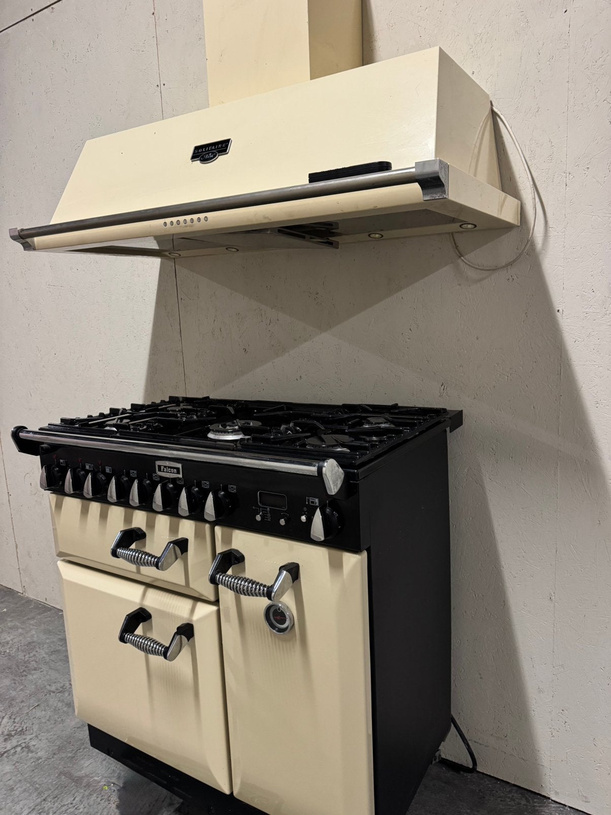 Falcon Elan gasfornuis en Solitaire Ascot afzuigkap, Witgoed en Apparatuur, 60 cm of meer, Grill, Ophalen of Verzenden, Zo goed als nieuw