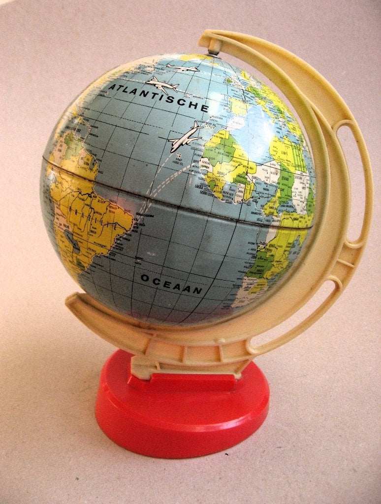 Vintage metalen wereldbol jaren 50, Duitsland, Ophalen of Verzenden