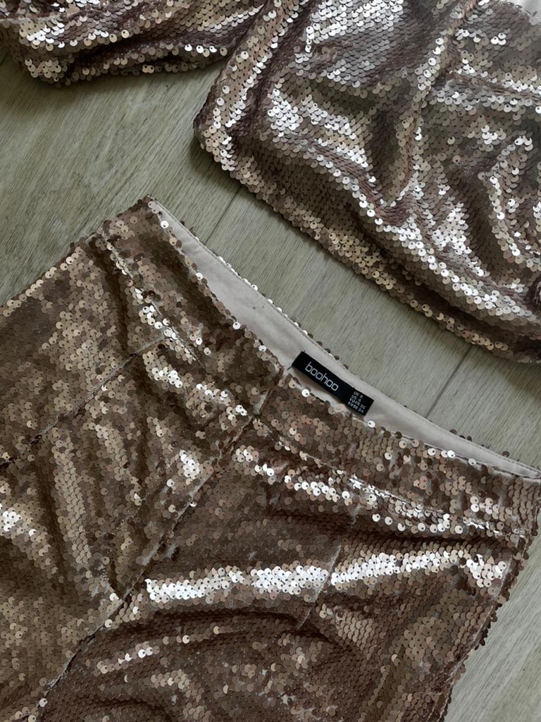 Boohoo glitterbroek met glittertop, Overige typen, Ophalen of Verzenden, Roze, Maat 36 (S)