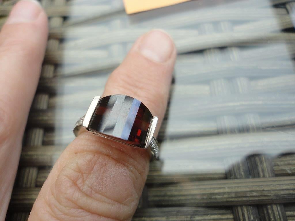 mooie echt zilveren ring granaat kleur steen met kristal 925, Met kristal, Ophalen of Verzenden, Zo goed als nieuw, 17 tot 18