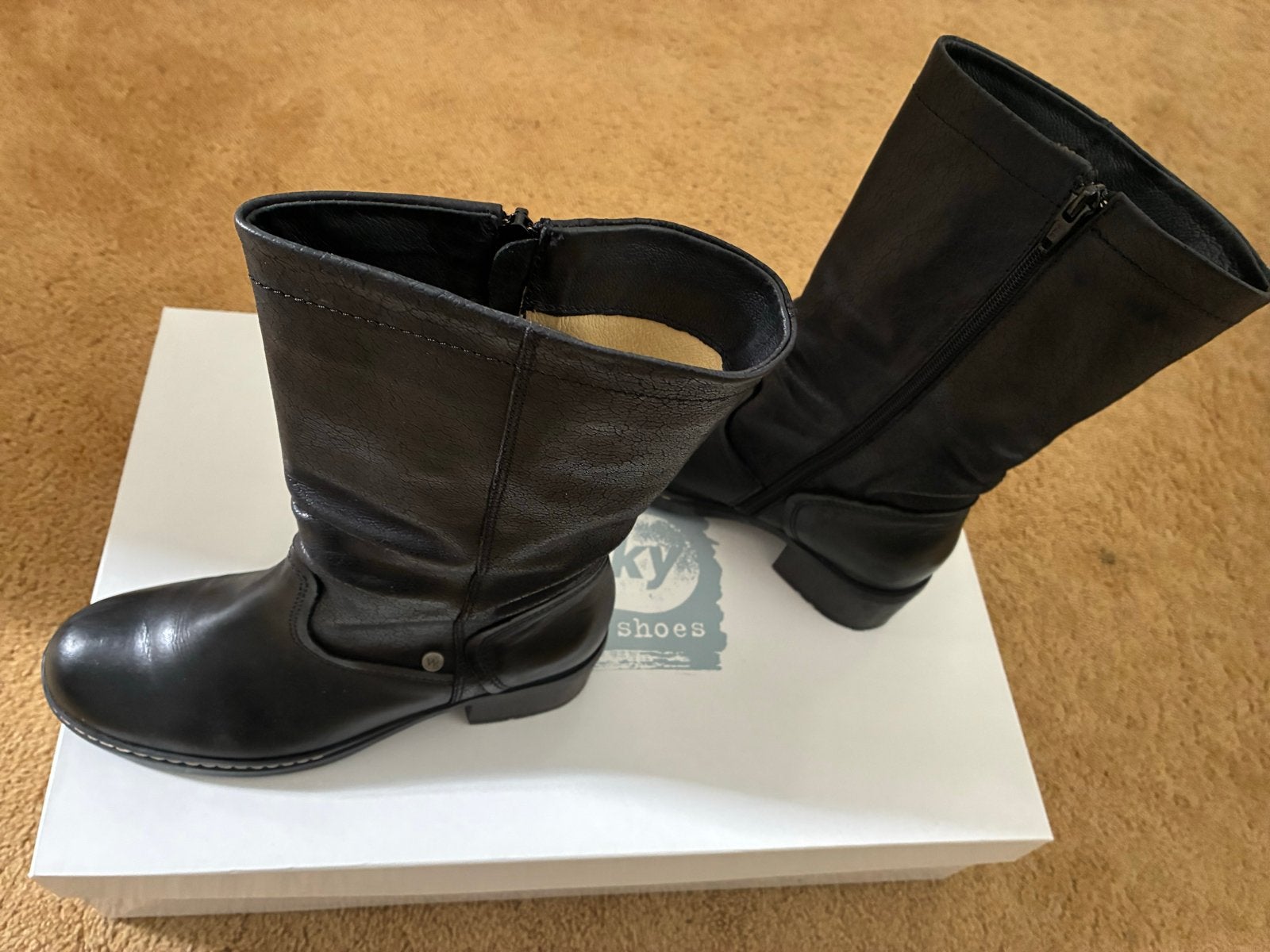 Zwarte leren Wolky laarzen - Maat 36, Kleding | Dames, Ophalen of Verzenden, Zo goed als nieuw, Zwart, Lage of Enkellaarzen