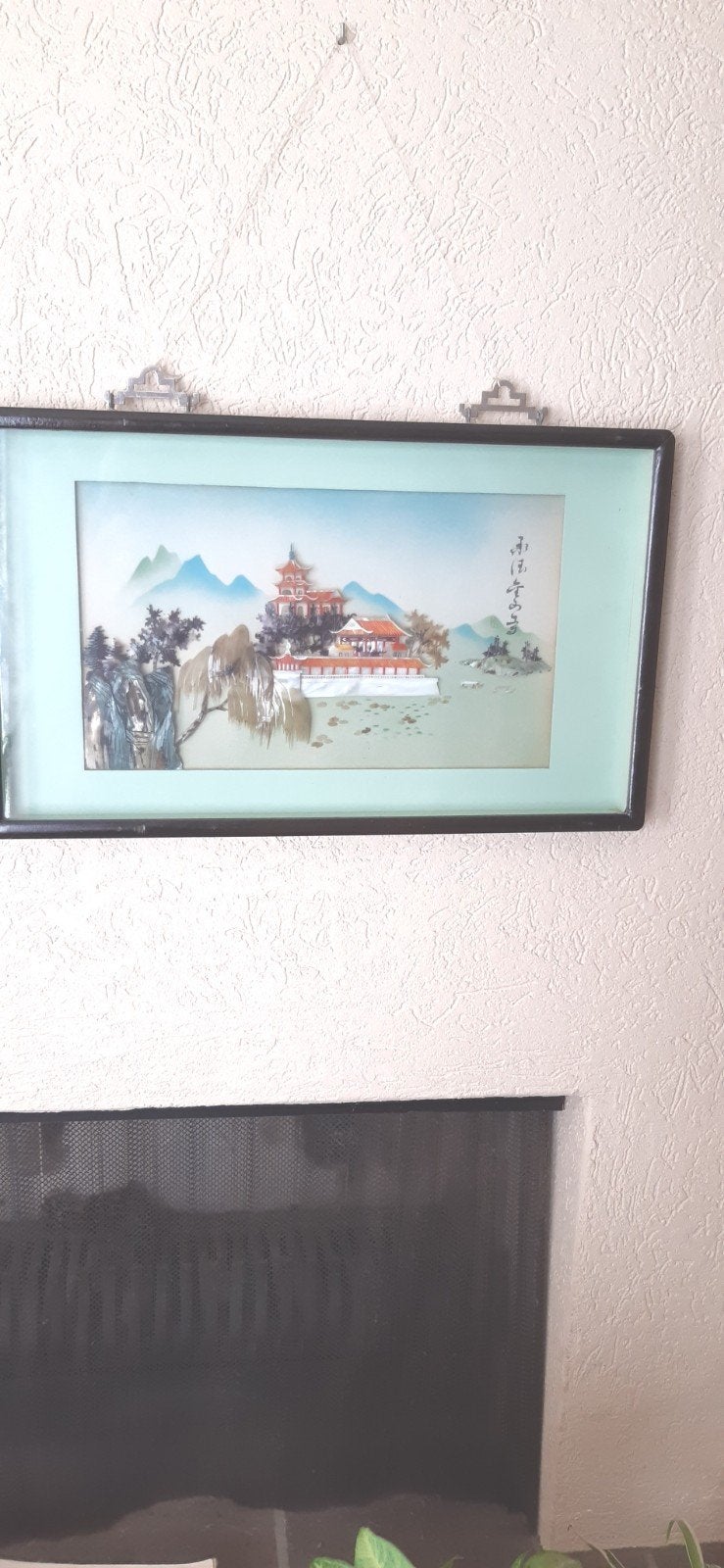 Chinees landschap met parelmoer,schelpjes in lijst autentiek, Minder dan 50 cm, Oorspronkelijke maker, Overige typen, Ophalen of Verzenden