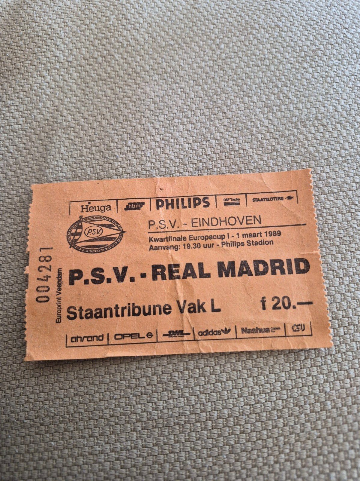 Ticket PSV - Real Madrid, Ophalen of Verzenden, Gebruikt, PSV, Overige typen