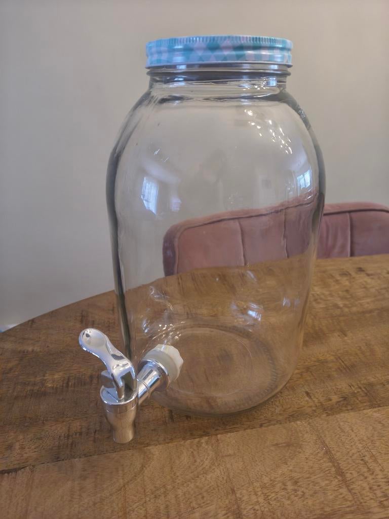 Glazen limonadetap met kraan en deksel, Ophalen of Verzenden, Meerkleurig, Overige merken, Glas