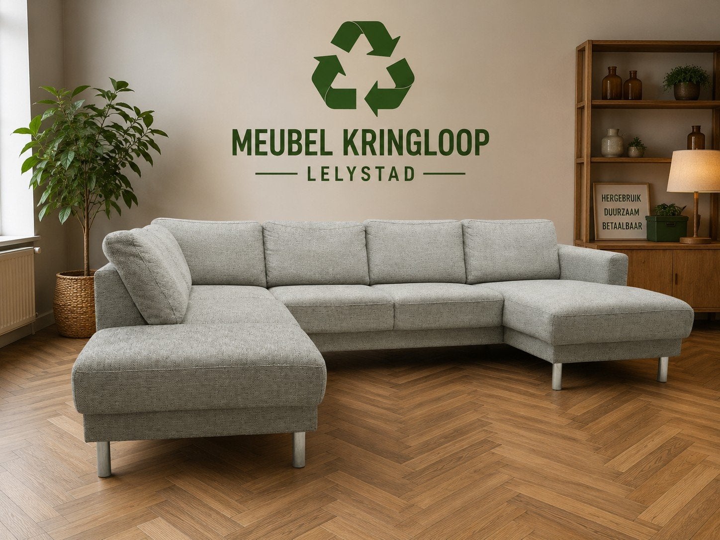 U bank 290x180x150cm grijs - gereinigd-, ., Ophalen of Verzenden, Zo goed als nieuw, .