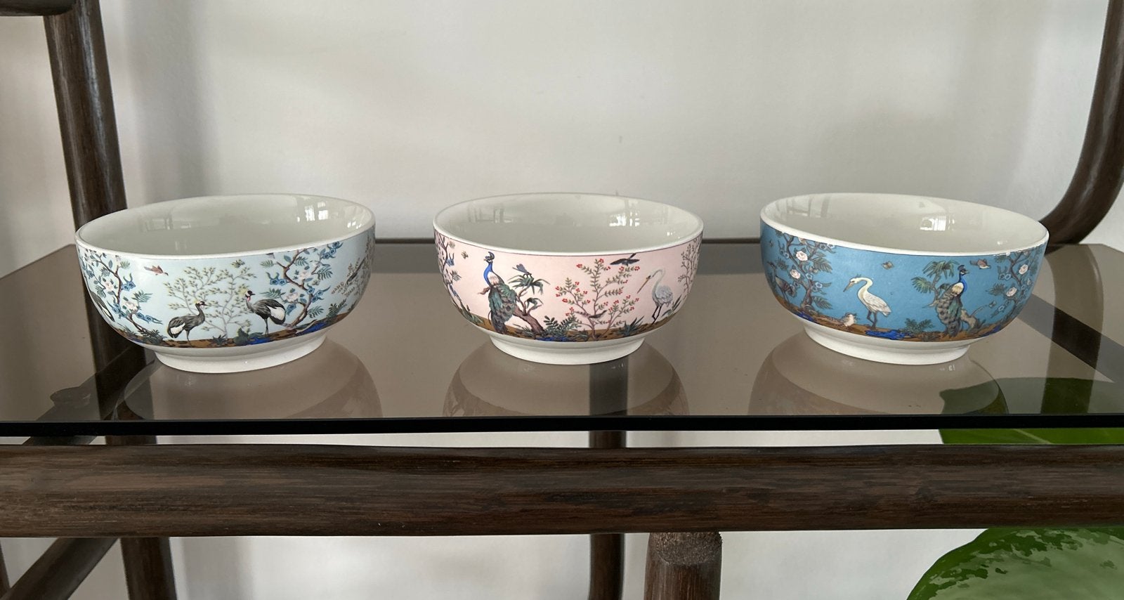 3 Siaki schaaltjes met bloemen- en vogelprint, Aziatisch, Gebruikt, Overige merken, Ophalen of Verzenden