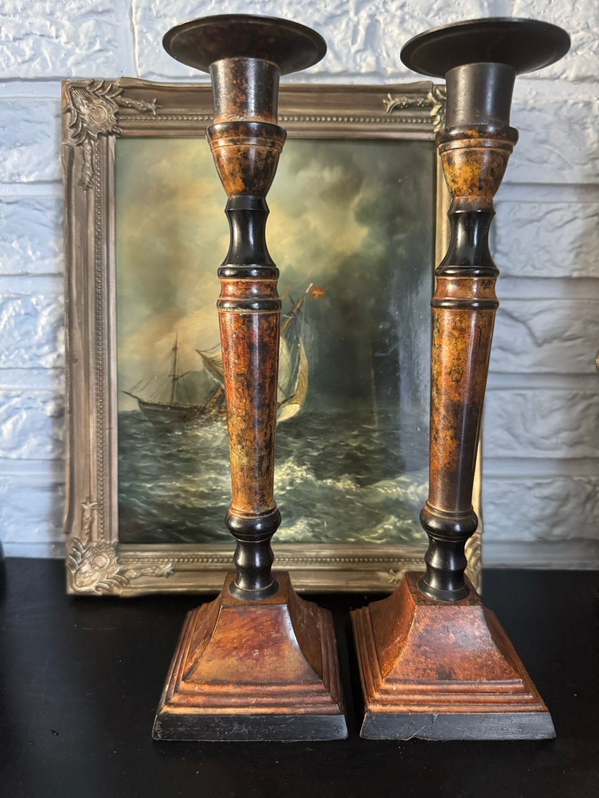 Antieke bronzen (?)  kandelaars - Set van 2, Ophalen of Verzenden, Overige materialen