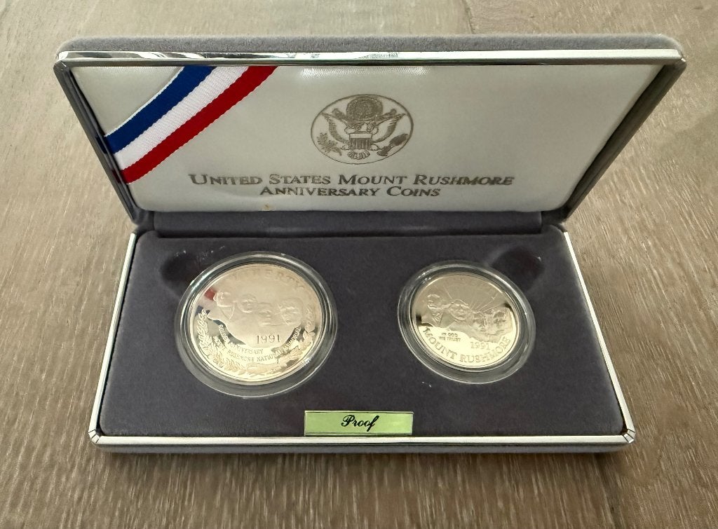 Prestige Set 1991 – Mount Rushmore (Silver Dollar & Halve ), Postzegels en Munten, Munten | Amerika, Ophalen of Verzenden, Noord-Amerika