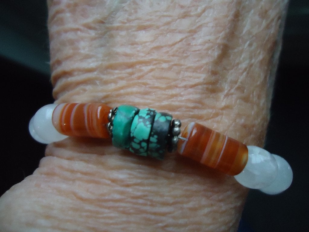 leuke armband van rozenkwarts en edelsteen carneool 925, Overige materialen, Ophalen of Verzenden, Zo goed als nieuw, Roze