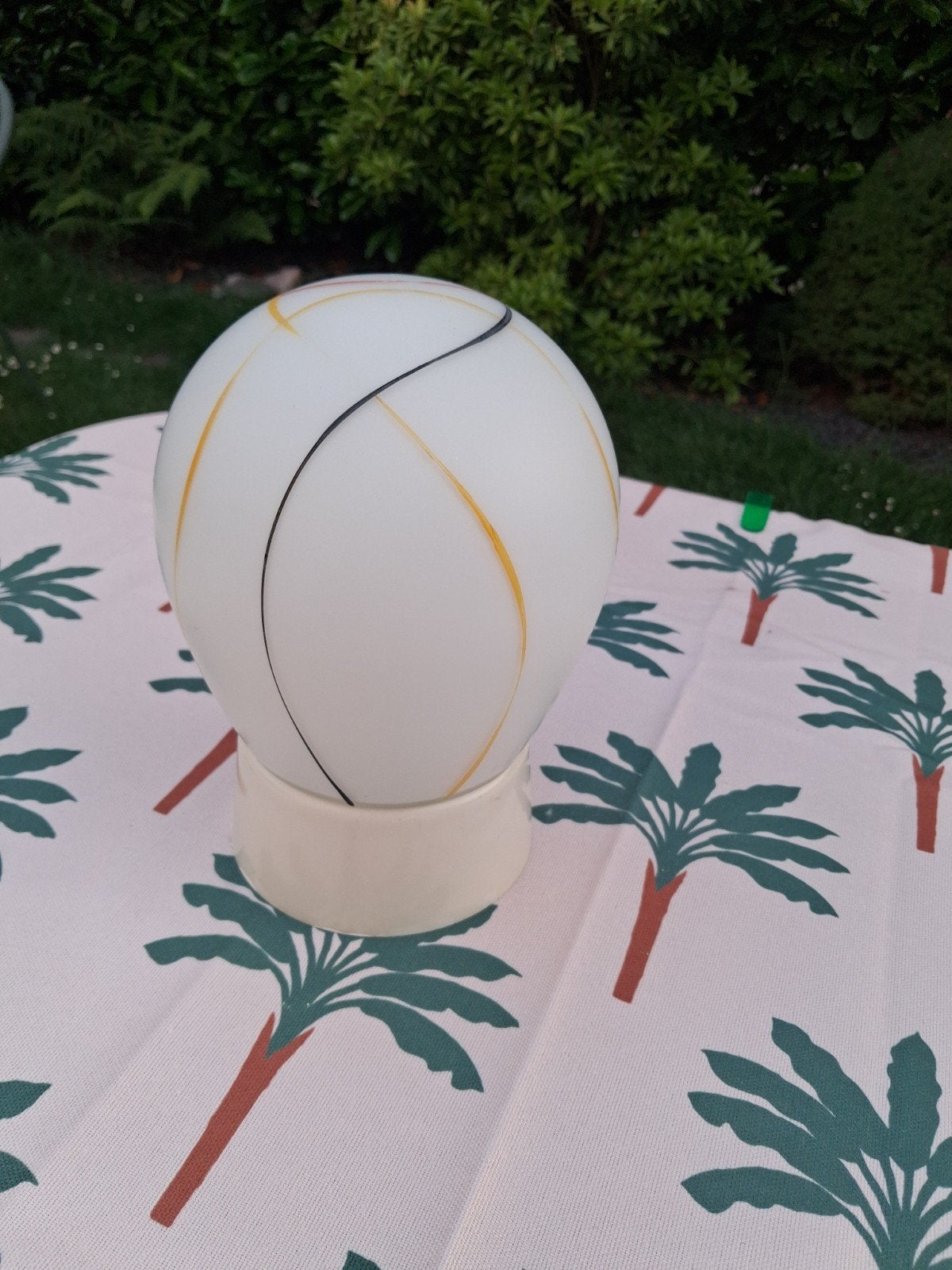 Vintage glazen bol lamp met decoratieve lijnen, Ophalen of Verzenden