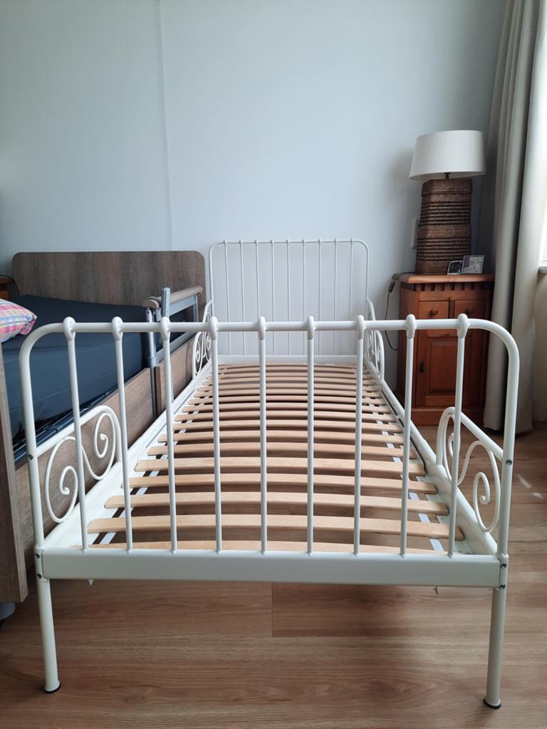 Wit metaal 1persoons bed demontabel en uitschuifbaar, 90 cm, Eenpersoons, Wit, Ophalen of Verzenden