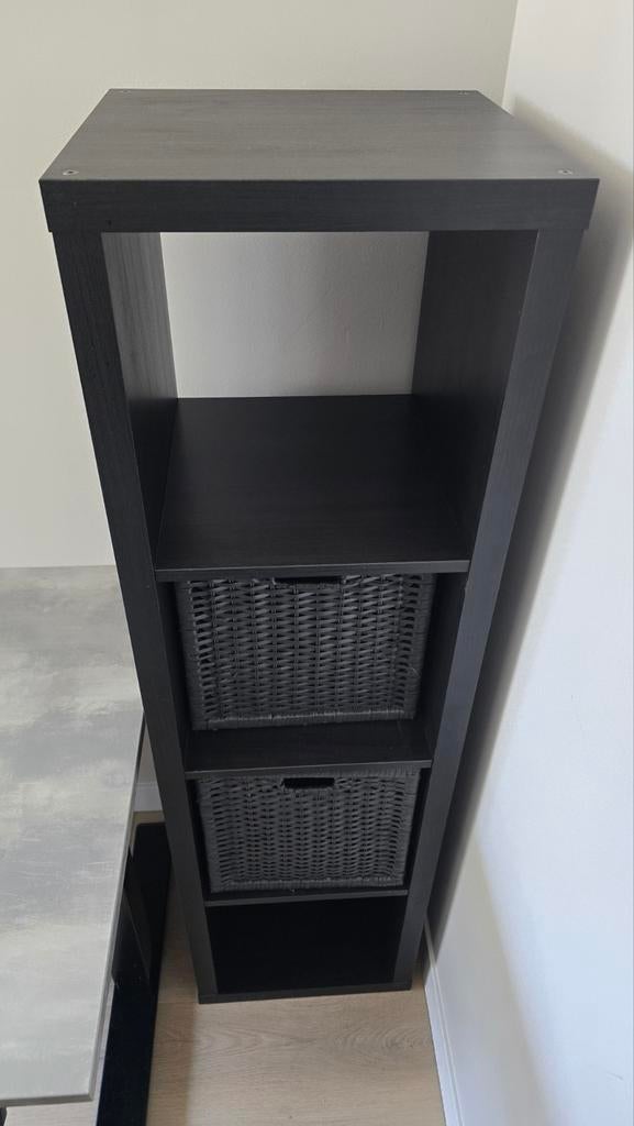 Zwart IKEA KALLAX vakkenkast met 2 manden, Met plank(en), Minder dan 50 cm, 100 tot 150 cm, Ophalen of Verzenden