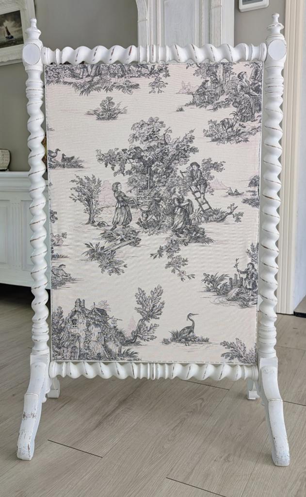 Antiek haardscherm met Toile de Jouy stof, Antiek en Kunst, Ophalen of Verzenden