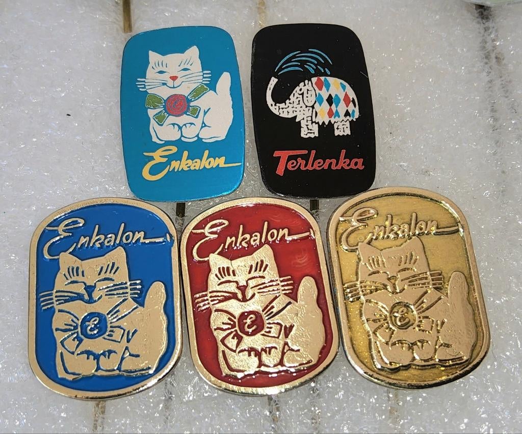 5 Vintage Enka/Enkalon/Terlenka Speldjes - Kat & Olifant, Verzamelen, Ophalen of Verzenden, Gebruikt, Merk, Speldje of Pin