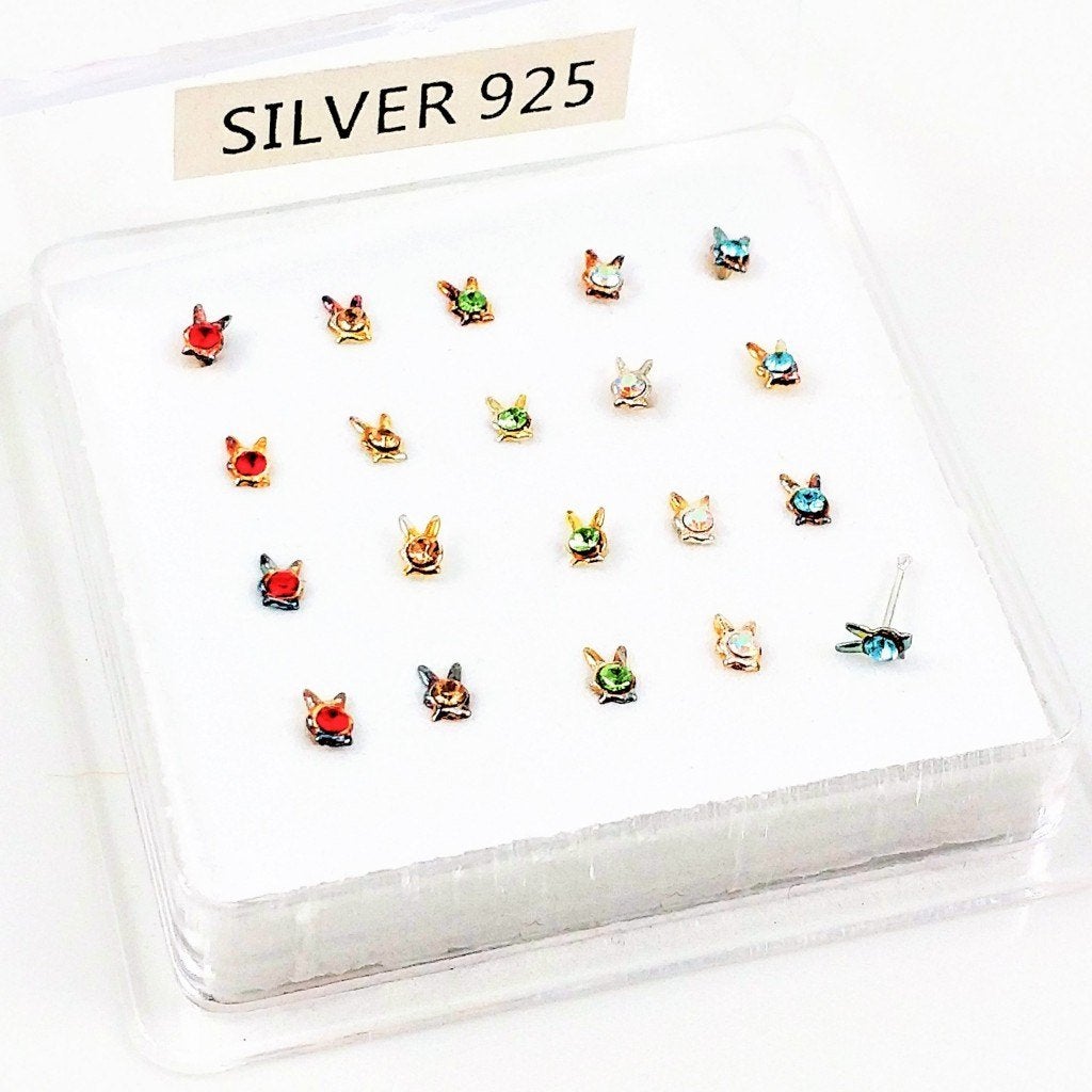 Gekleurde-Strass Konijn-Neuspiercing 925 Sterling Zilver, Birgitta-Gracht 33, 6465 EL Kerkrade, Nederland, Verzenden, Nieuw, Esde2