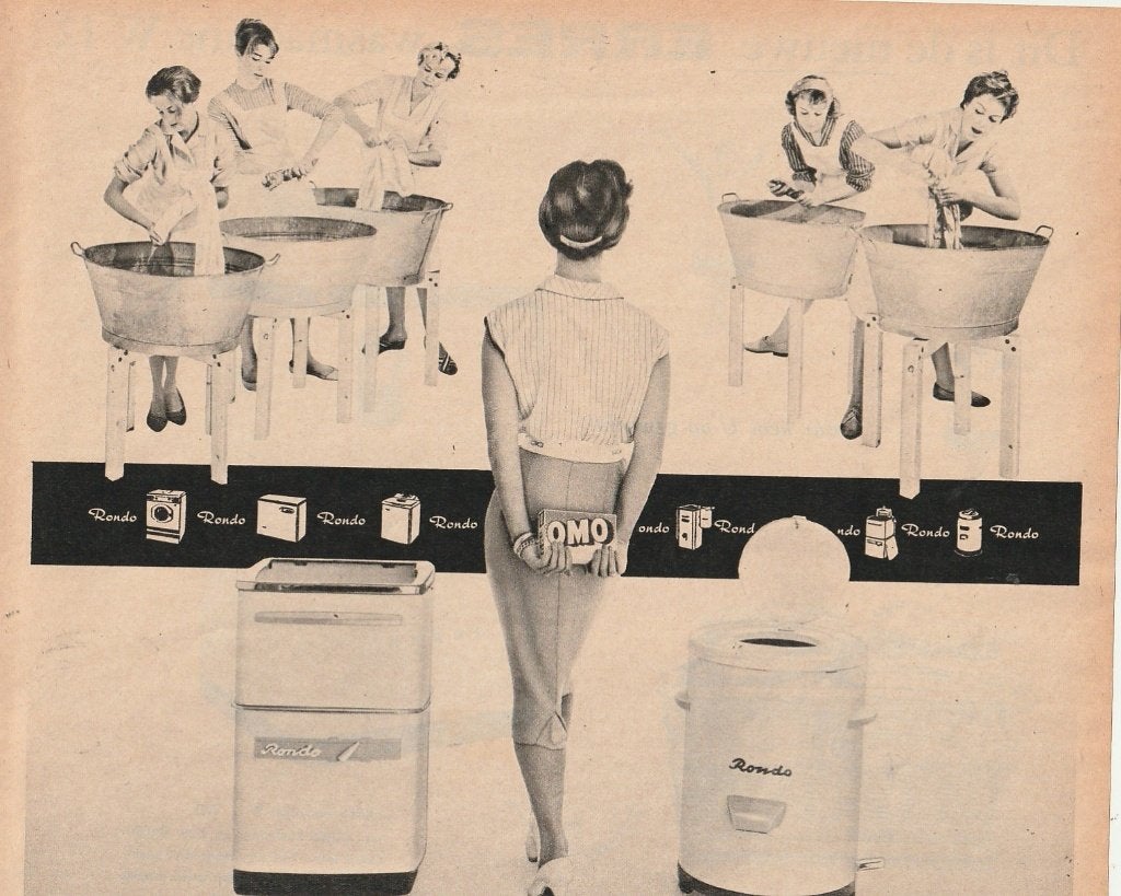 Retro reclame 1958 Omo wasmiddel & Rondo wasmachine, Verzamelen, Verzenden, Overige typen