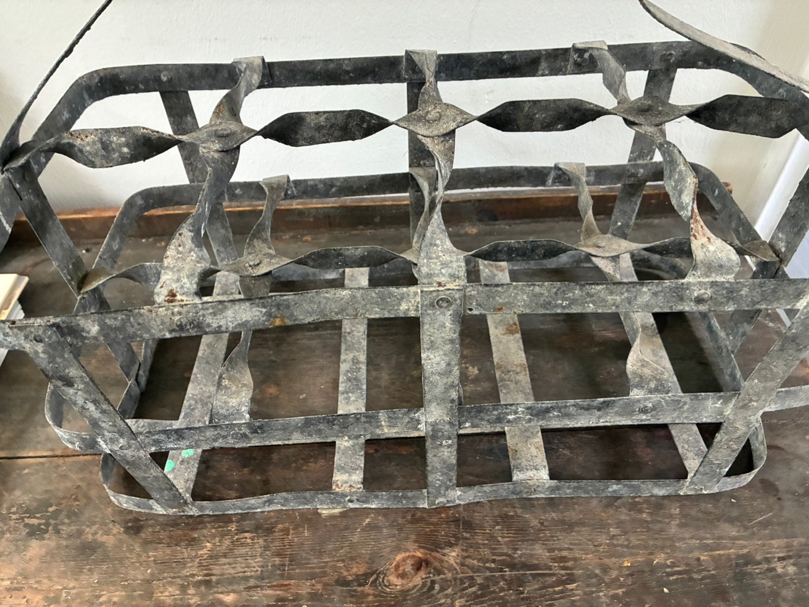 Frans brocante zinken flessenrek voor 8 flessen, Ophalen