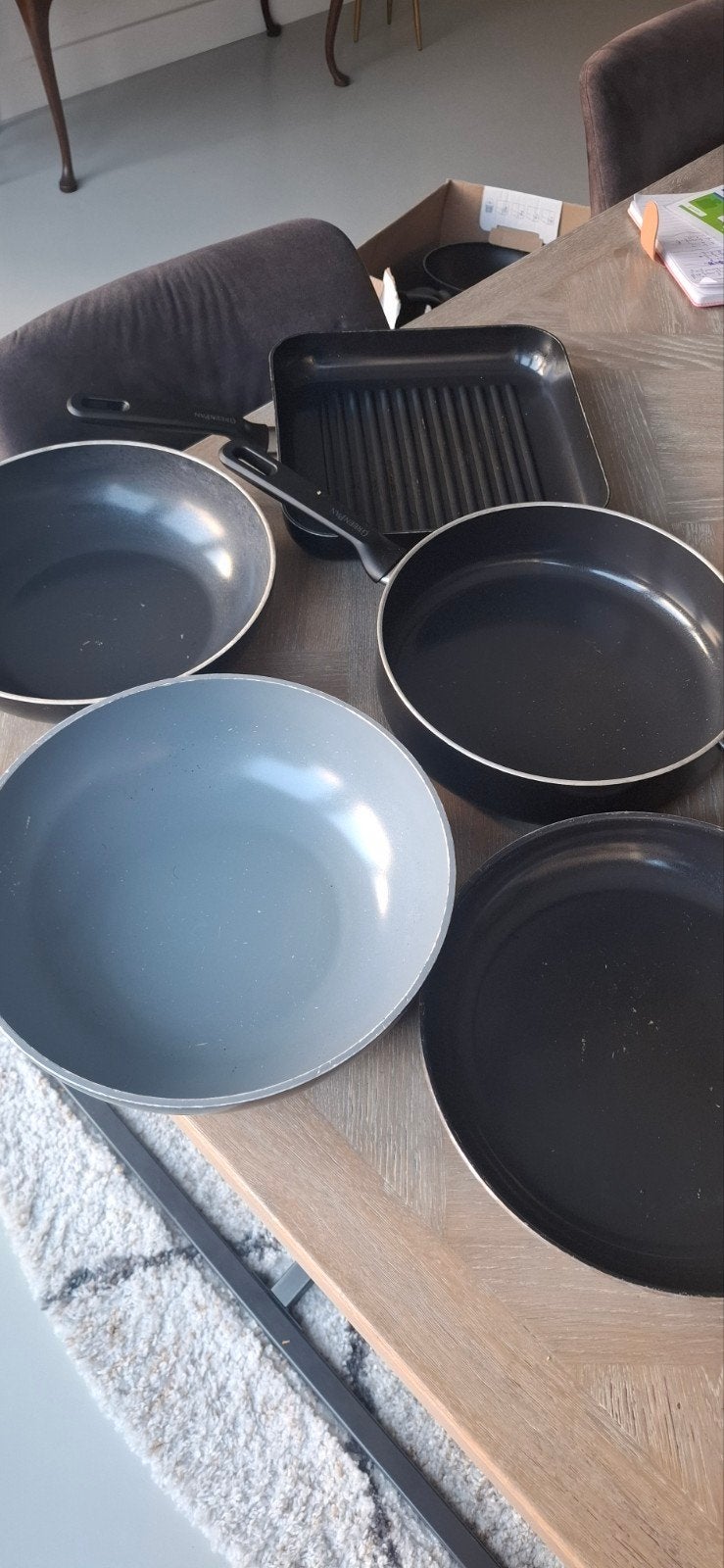 Pannenset: GreenPannen en BK Grillpan (5 stuks), Gebruikt, Antiaanbaklaag, Pannenset, Ophalen of Verzenden