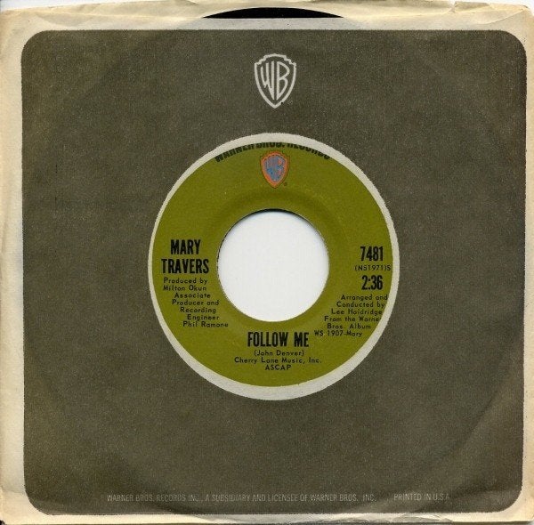 Mary Travers – Follow Me  folk rock seventies, Cd's en Dvd's, Gebruikt, Originele persing, 7 inch, Ophalen of Verzenden