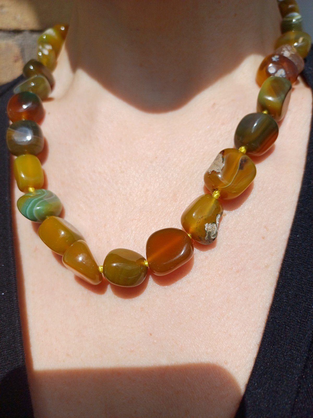 Vanoli collier ketting van geel groen bruin agaat, Daiva1973@hotmail.com, Vanoli, Amsterdam, Geel