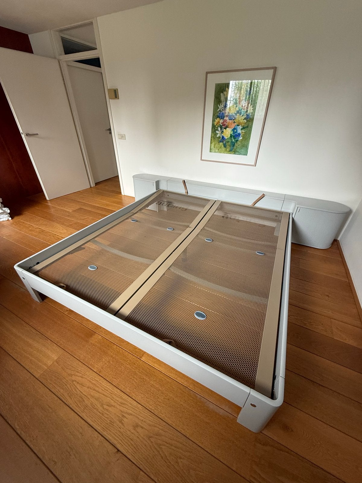 Auping Auronde bed 180x200 grijs met roldeurkasten, Ophalen, Verstelbaar, Tweepersoons, Zo goed als nieuw